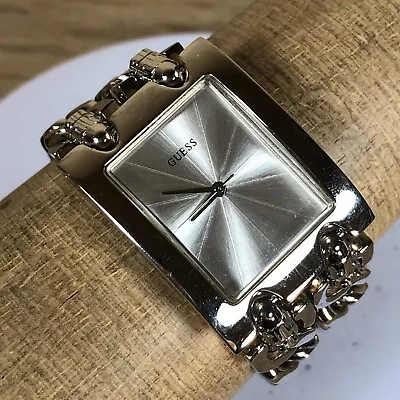 GUESS Womens Stainless Steel Silver Chain Link Band 28mm Rectangle Watch G75916L • $29.95