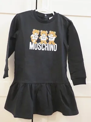 Moschino Baby Girl Black Dress Logo Teddy Bear Ruffle Cotton Size 2 And 3 • $69