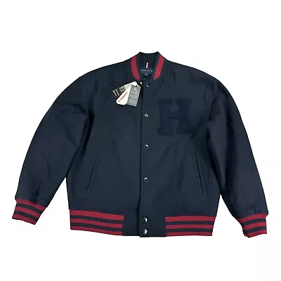 Tommy Hilfiger Mens Tonal Patch Varsity Jacket Navy Blue M • $99.97