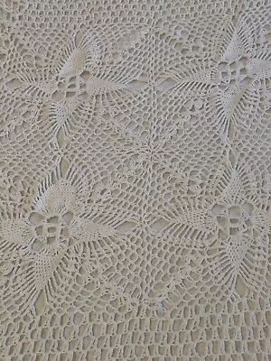 Crochet Lace Bedspread Coverlet Cream Handmade Large 60 X 80 Tablecloth Vintage • $34.96