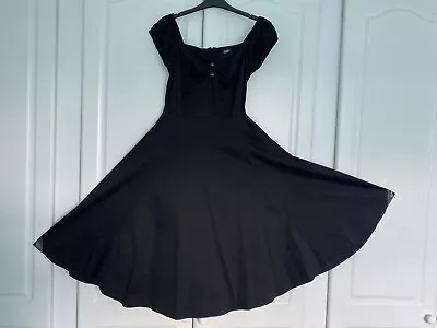 Collectif Black Bardot 50s Swing Rockabilly Dress With Full Circle Skirt Size 12 • £17.99