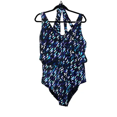 $49.95 • Buy Swimsuits For All Womens Plus Size Faux-Wrap One Piece Swimsuit Sz 24 Blue Print