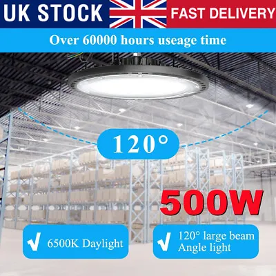 UFO LED High Bay Light 500W Industrial Warehouse Factory Workshop Lights W/Chain • £19.29