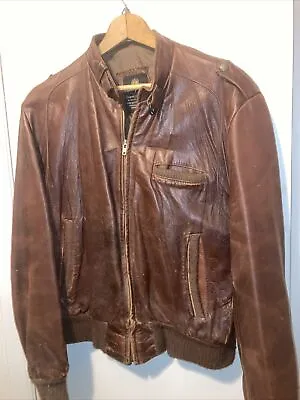 Vintage 70s COOPER Brown Leather Bomber Flight Jacket  Fifth Ave USA Size MEN 42 • $79