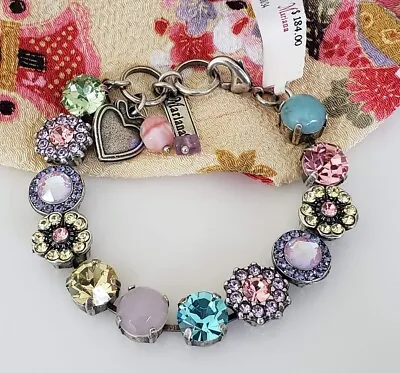 MARIANA Travalera Pastel Rainbow Colorful Floral Mosaic Silver Plated Bracelet • $128.30