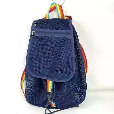 Mossimo Navy Blue Mesh Backpack Rainbow Straps Pride • $10.80