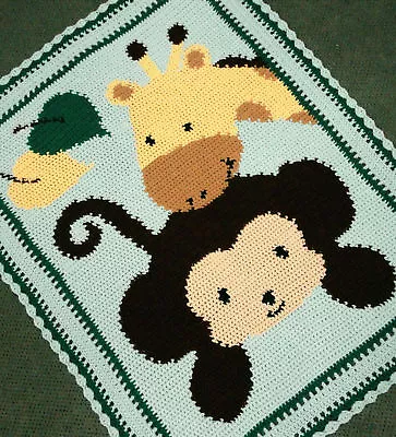 Crochet Patterns - MONKEY & GIRAFFE BABY AFGHAN PATTERN • $6.95