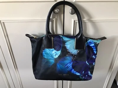 £5.99 • Buy Ted Baker Handbag Black Blue Butterfly Print