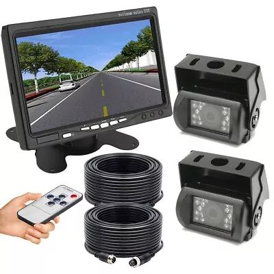 7  Monitor 2x 4PIN IR Rear View Reversing Camera 2x 20m 12-24v For Motor-home Rv • $78.79