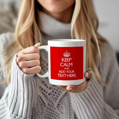 Keep Calm And Carry On Personalised With Any Text Any Colour Gift Mug Cup Retro • £12.99