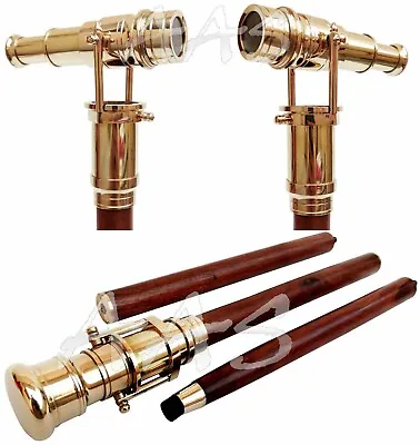 Vintage Brass Telescope Hidden Cane Folding Wooden Walking Stick Nautical Gift • $43