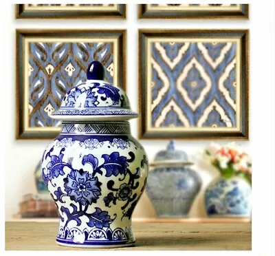 Beautiful Replica Of Ming Dynasty Era Classic Blue & White Porcelain Ginger Jar • £56.99