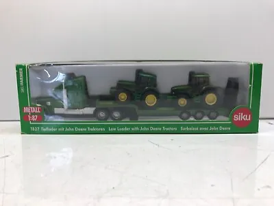 £19.99 • Buy SIKU.1/87.JOHN DEERE TRACTORS X2 ON A ARTICULATED LOW LOADER, TRANSPORTER.BOXED