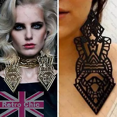 HUGE ABSURD 7 CHANDELIER EARRINGS Laser Cutout Acrylic MASSIVE DROP Shiny Gold • £4.99