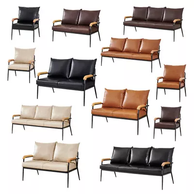 Single/Double/Triple Sofa Armchair Faux Leather Cushion Seat Metal Frame Armrest • £69.99