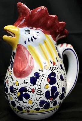 Fima Deruta Italy Rooster Chicken Pitcher Drink Beak-Spout Majolica Blue 1L  • $60