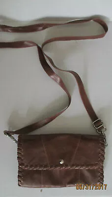 Signed Ecote Brown Leather Crossbody Wristlet Clutch Handbag Purse  • $24.77