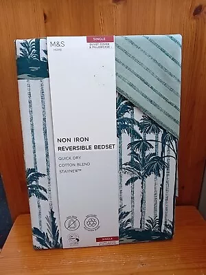 Home M&S Bedset Khaki Green Beige Botanical  Palm Trees Cotton Blend Bnwt • £12.99