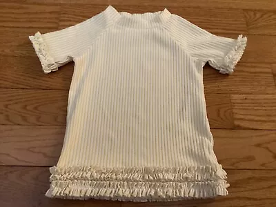 Ruffle Butts Girl 6 Yellow & White Seersucker Rash Guard Top W/ Ruffles • $4.99