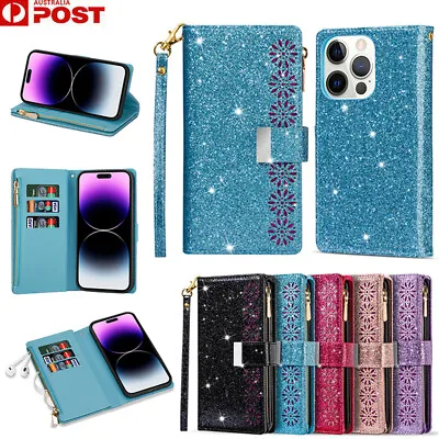 For IPhone 15 14 13 12 11 Pro Max XS XR SE/8/7 Case Leather Wallet Glitter Cover • $18.99