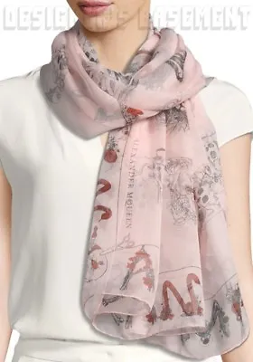 ALEXANDER MCQUEEN Pink SKULL CABINETS Silk Chiffon 54  Scarf NWT Authentic $425! • $341.92