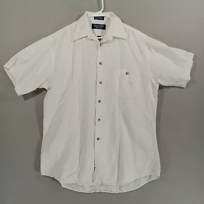 Stafford Shirt Mens 15.5 M White Linen Blend Short Sleeve Button Up • $12