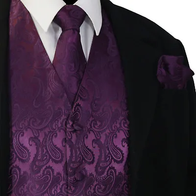 New Style Men's Paisley Dress Vest And Neck Tie Hankie Set For Suit Or Tuxedo • $32.33