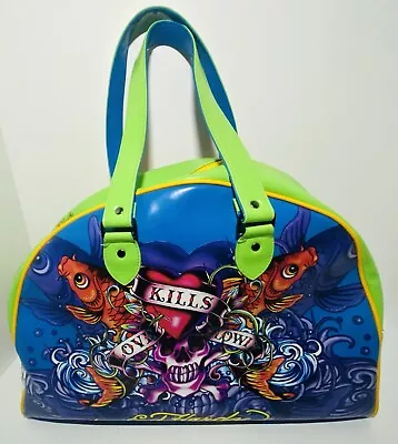 Ed Hardy Audigier Mermaids Oversized Purse/Tote Bag Koi Skull Heart 17x11x8 • $57.99