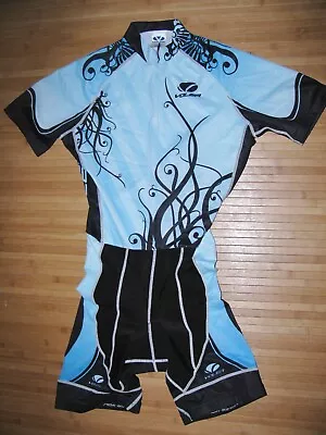 VOLER TRILOGY Bike Bicycle SKINSUIT Womens LARGE Black With BLUE & CONTOUR PAD • $29.99