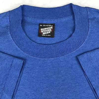 Vintage 80s BLANK BLUE SCREEN STARS BEST PAPER THIN T-Shirt SMALL Single Stitch • $21.24