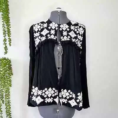 Mossimo Black White Embroidered Tassel Tie Jacket Women's Size Small S • $19