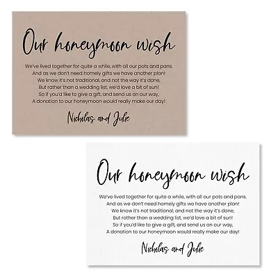 Personalised Wedding Honeymoon Gift Money Poem Cards A7 Honeymoon Wish Inserts • £24.99