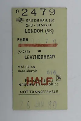 Railway Ticket London (SR) To Leatherhead 2nd Class BR #2479 • £3