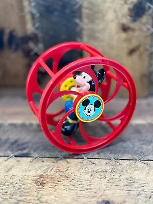 Vintage Spin Rattle And Roll Rolling Mickey Mouse Wheel Toy 8” • $19.76
