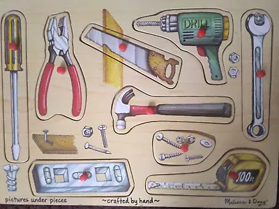 $7.99 • Buy EUC Mellissa And Doug 9 Piece Wood Peg Puzzle. Tools. HAND Crafted.