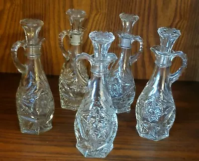 Vintage Clear Cut Glass Oil And Vinegar Cruets Dispensers - Set Of 5  • $34