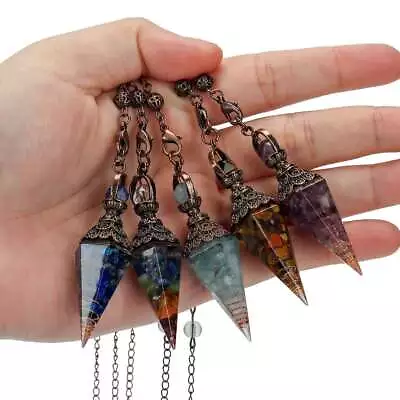 Retro Reiki Chakra Quartz Crystal Pendulum Healing Chips Stone Chain Pendant • $8.08