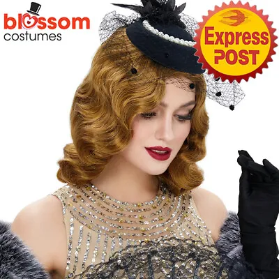 N973 Brown Long Finger Wave Charleston Flapper Wig Curls Womens Gatsby Marilyn • $21.10