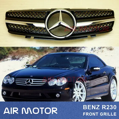 For Benz SL Look R230 W230 Convertible 2003-2006 SHINY BLACK Front Grille • $199.80