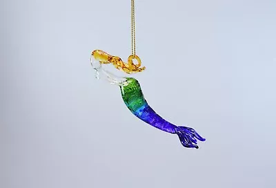 Hanging Mermaid Yellow Hair Figurine Of Blown Glass Crystal • $7