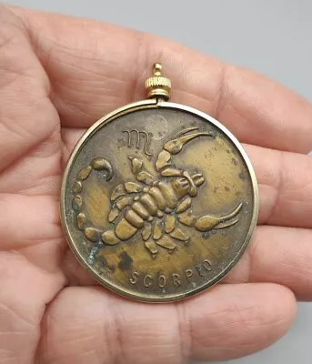 Vintage Zodiac Scorpio Coin Gold Tone Beze Necklace Pendant N71 • $1.29