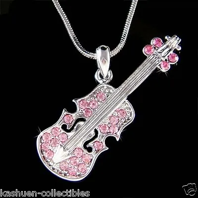 ~Pink Violin Viola Cello Fiddle Made With Swarovski Crystal Musical Necklace New • $41