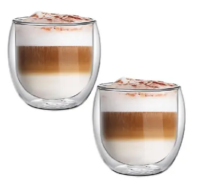 SET OF 2 Double Wall Coffee Glasses Tumblers Tea Cups Clear Lead-Free 200 Ml • $15.95