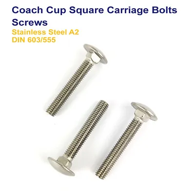 M12 - 12mm COACH CUP SQUARE CARRIAGE BOLTS SCREWS STAINLESS STEEL - DIN 603 • £232.19