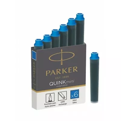 Parker Quink Mini Fountain Pen Ink Refill Cartridges Blue Or Black 6/Box • $9.99