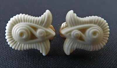 Vintage Celluloid Clip Earrings Etched Carved Gorgeous Signed Avon • $12.80