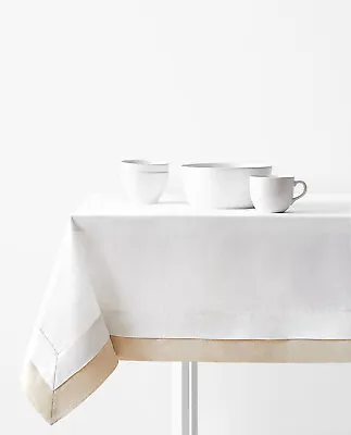 Fennco Styles Contemporary Double-Layer Linen Blend Natural Tablecloth 4 Sizes  • $19.99