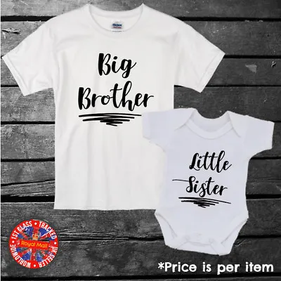 Big & Little Brother & Sister Kids T-shirt Baby Grow. Boys Girls Gift Set • £9.99