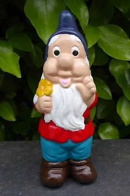 Garden Gnome Holding Flower Hand Painted & Handcrafted In Cast Stone 25cm Tall • £28