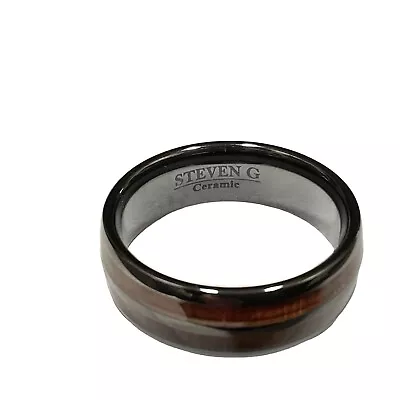 Mens Ceramic Ring Hawaiian Koa Wood Engagement Wedding Band Steven G Size 11.5 • $69